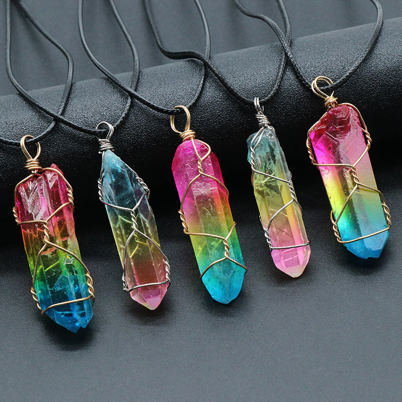 Stone Crystal Pillar Tree Of Life Pendant Ins Fashion Necklace