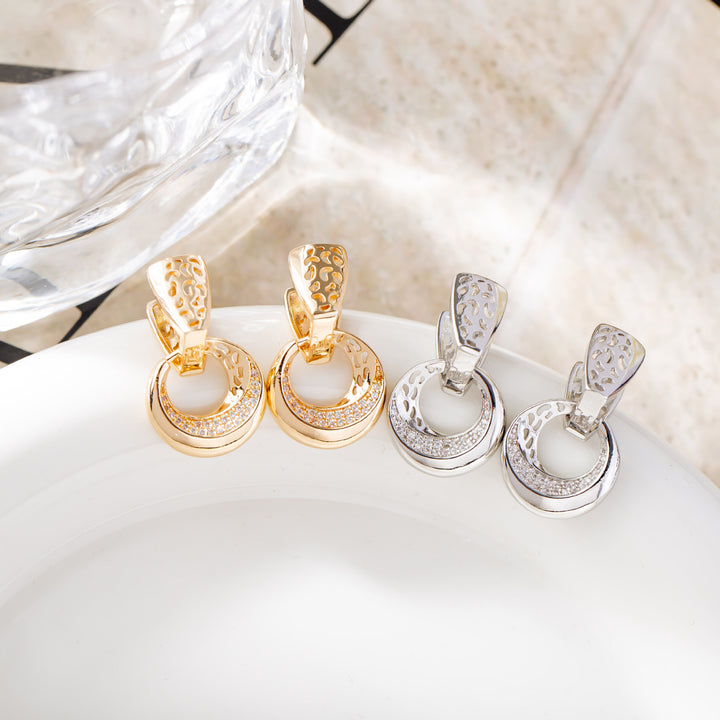 Luxury Hollow Round Moon Rose Gold Silver Color Drop Earrings