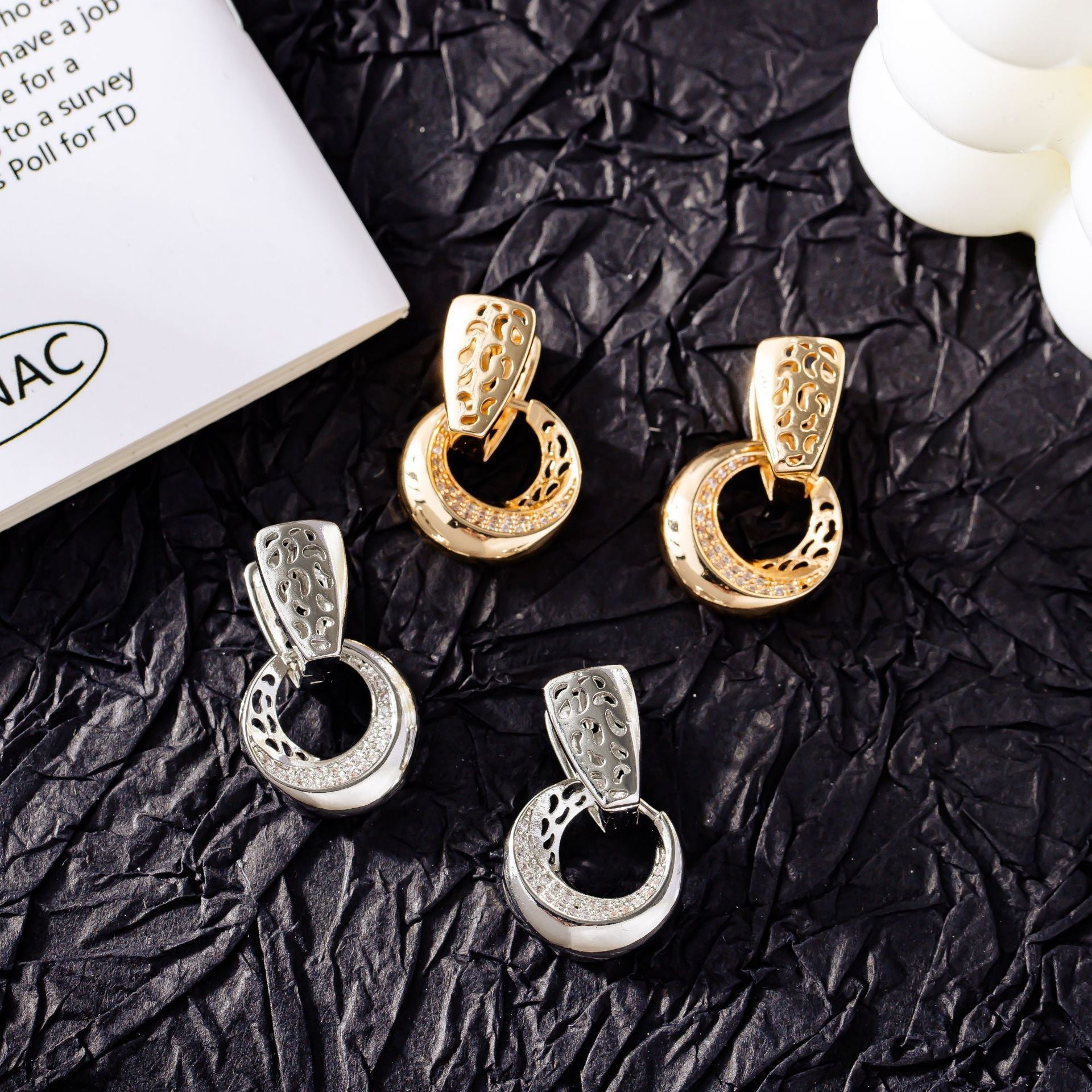 Luxury Hollow Round Moon Rose Gold Silver Color Drop Earrings