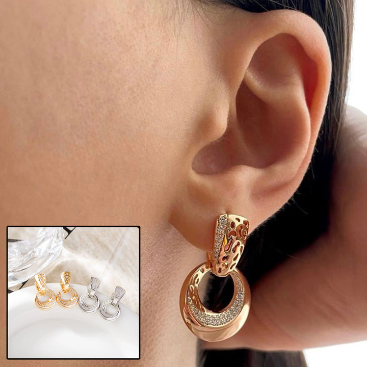 Luxury Hollow Round Moon Rose Gold Silver Color Drop Earrings
